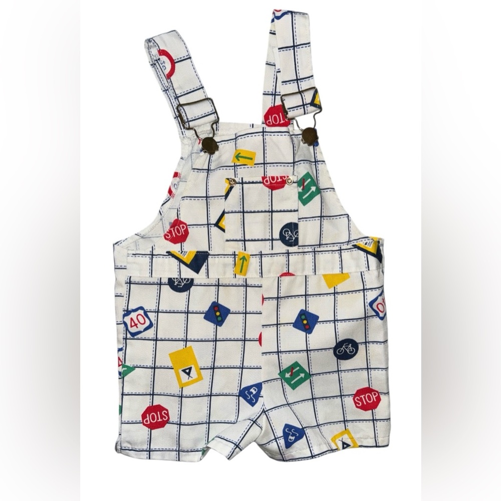Vintage Colorful Grid Traffic shorts Overalls 4T